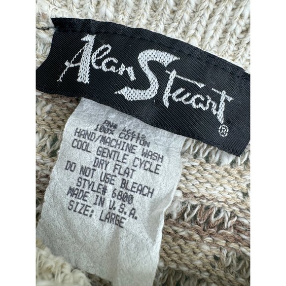 Vintage Alan Stuart Knit Sweater 3D Beige  Pullover 90's 100% Cotton Large L - Picture 4 of 5